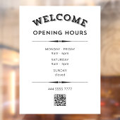 Welkom Openingstijden met QR Code Zwart op Wit Raamsticker (Vel 2)