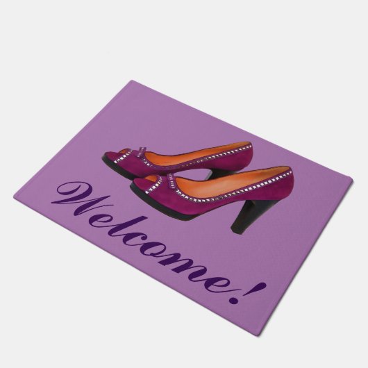 Welkom paarse schoenen met hoge hakken mode deurmat (Schuin)