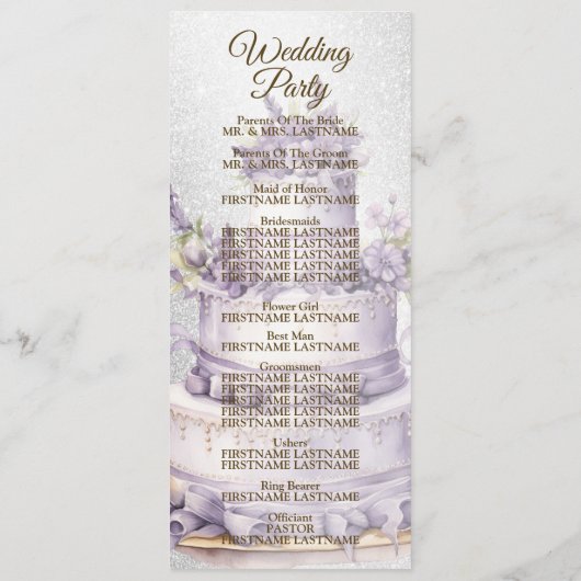 Welkom Party Cake Lavendel Bloemen Elegante Bruilo Programma (Achterkant)