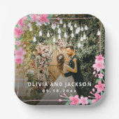 Welkom Party Roze Bloemen Gouden Lijst bruiloft Papieren Bordje (Voorkant)