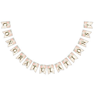 Welkom Party Waterverf Peach White Flowers Vlaggetjes