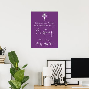 Welkom Poster Bloemenkruis doopsel Sweet Plum