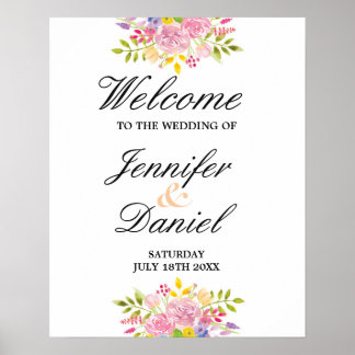 Welkom Poster Weddenschap Roze Floral