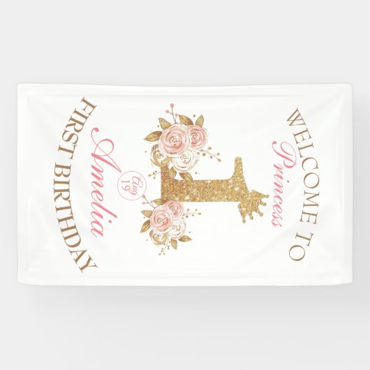 Welkom Prinses 1e Verjaardagsfeest Spandoek (Horizontaal)