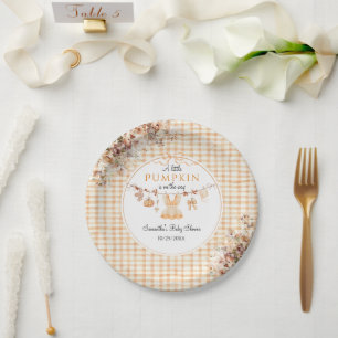Welkom Pumpkin Girl Modern Herfst Baby shower Papieren Bordje