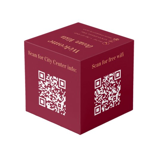 Welkom QR codes hotel tafel bordeaux Kubus (Achter hoekig)