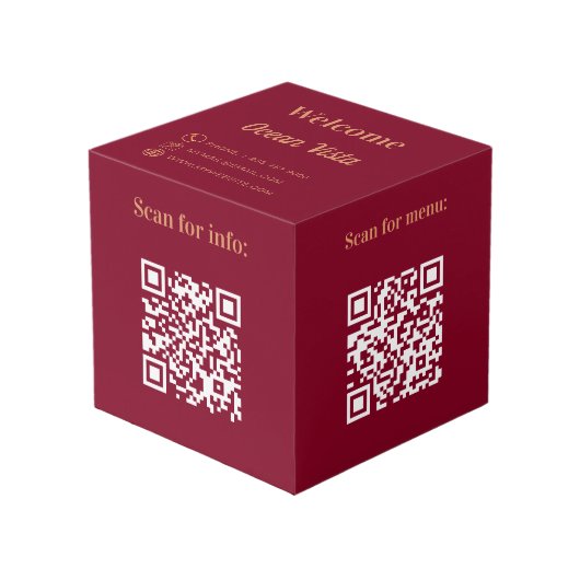 Welkom QR codes hotel tafel bordeaux Kubus (Voorkant hoekig)