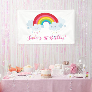 WELKOM RAINBOW CLOUDS kawaii party heldere kleuren Spandoek