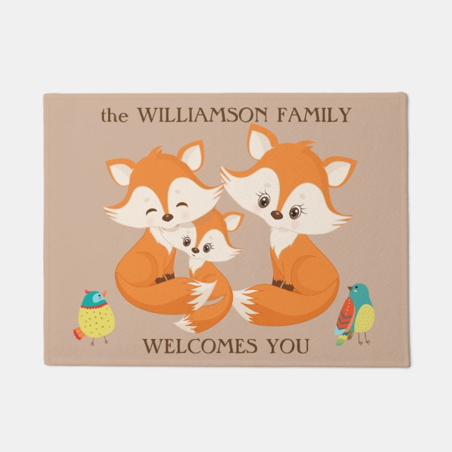 Welkom Red Fox Family Deurmat (Voorkant)