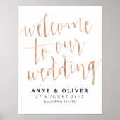 Welkom roos Gold Wedding Sign Rustic Poster (Voorkant)