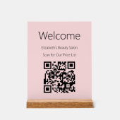 Welkom Roze Scan QR-code voor prijslijst Acryl Bord (Voorkant)
