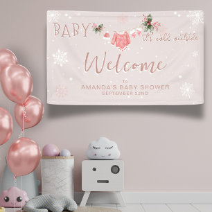 Welkom Roze Winter Het is Koud Buiten Baby shower Spandoek