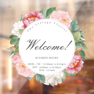 Welkom Rozen Floral Round Business Openinguren Raamsticker