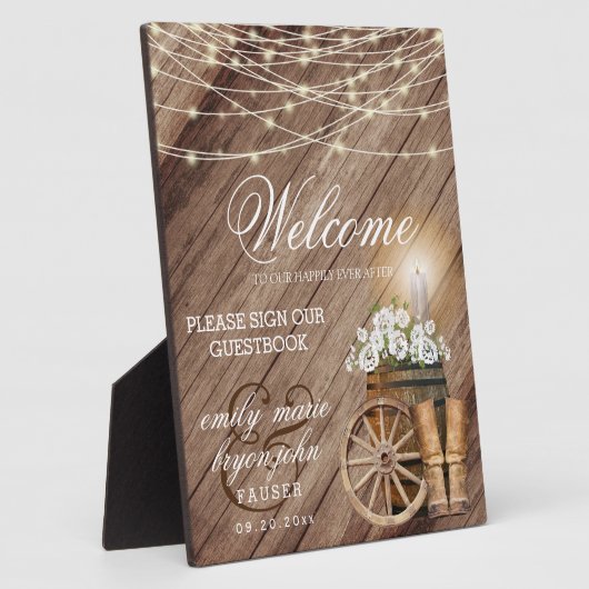 Welkom - Rustieke houten vat & String Lights Fotoplaat (Zijkant)