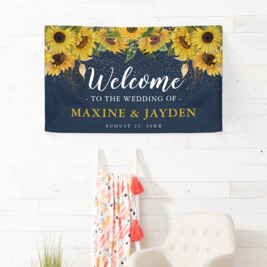 Welkom Rustieke Zonnebloem, Marine & Gouden Huweli Spandoek (Insitu)