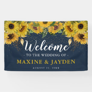 Welkom Rustieke Zonnebloem, Marine & Gouden Huweli Spandoek