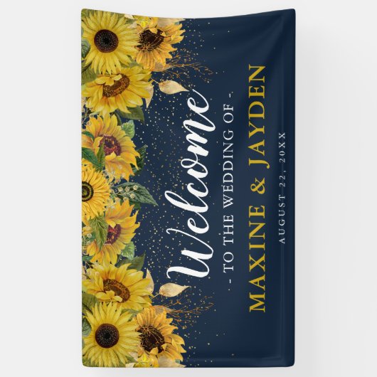 Welkom Rustieke Zonnebloem, Marine & Gouden Huweli Spandoek (Verticaal)