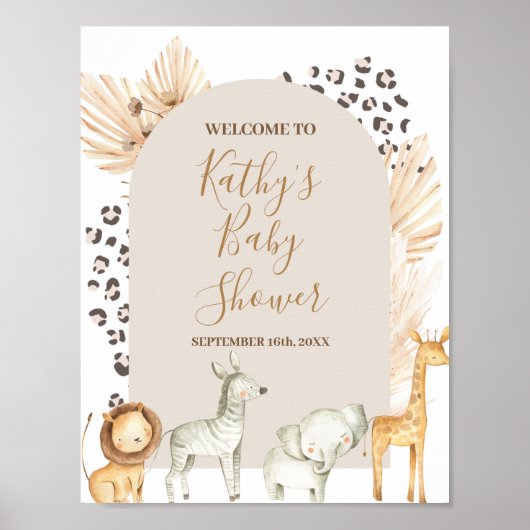 Welkom Safari Animals Boho Pampas Grass Poster (Voorkant)