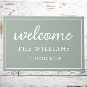 Welkom Sage Groene Familienaam Gepersonaliseerd Deurmat