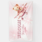 Welkom Schattige Meisje Baby Beer Piloot Roze Vlie Spandoek (Verticaal)
