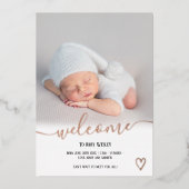 Welkom script baby roos goud folie uitnodiging (Voorkant)