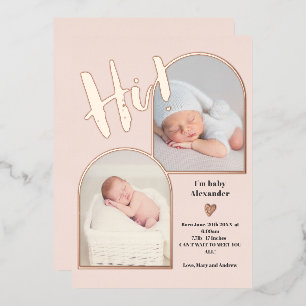 Welkom script baby roos goud folie uitnodiging