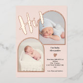 Welkom script baby roos goud folie uitnodiging (Voorkant)