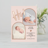 Welkom script baby roos goud folie uitnodiging (Staand Voorkant)