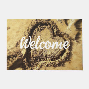 Welkom Script Bold Heart Golden Beach Zand Foto Deurmat