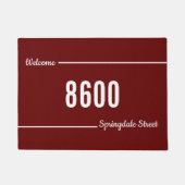 Welkom Script Donker Rood en Wit Straat Adres Deurmat (Voorkant)