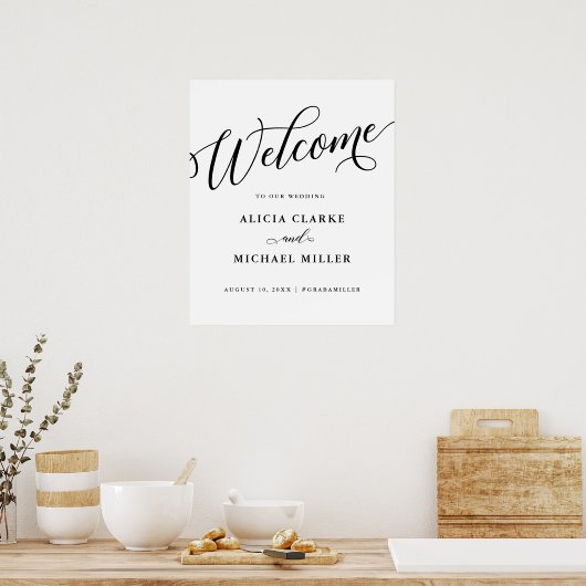 Welkom Script Flourish Minimalist Wedding Poster (Keuken)