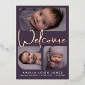 Welkom Script Folie Foto Geboorteaankondiging Uitnodiging (Voorkant)