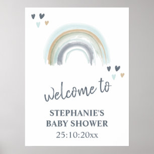 Welkom Sign Baby shower Blue Boho Rainbow Poster