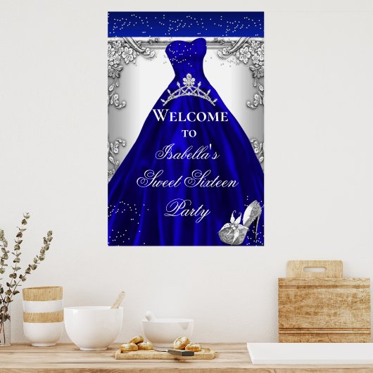 Welkom Sign Blue Silver 3 Poster (Keuken)