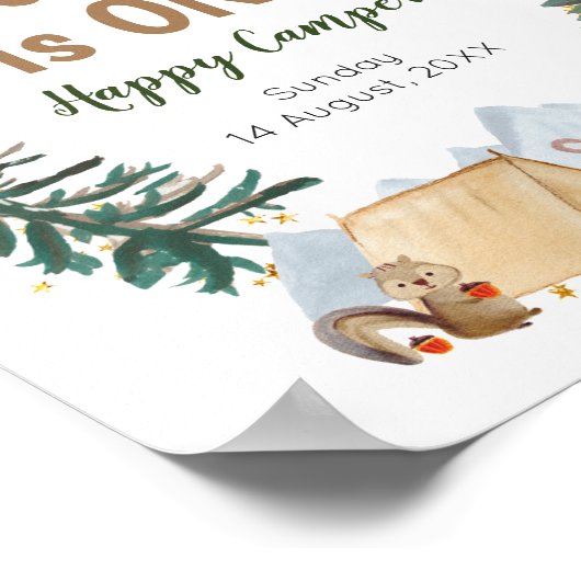 Welkom Sign Waterverf Happy Camper 1st Birthday Poster (Hoek)