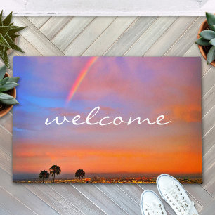 Welkom Sinaasappel Blauw Zonsondergang Regenboog F Deurmat