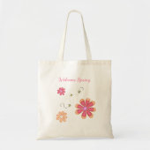 Welkom Spring Bright Flowers en Bumble Bees Tote Bag (Voorkant)