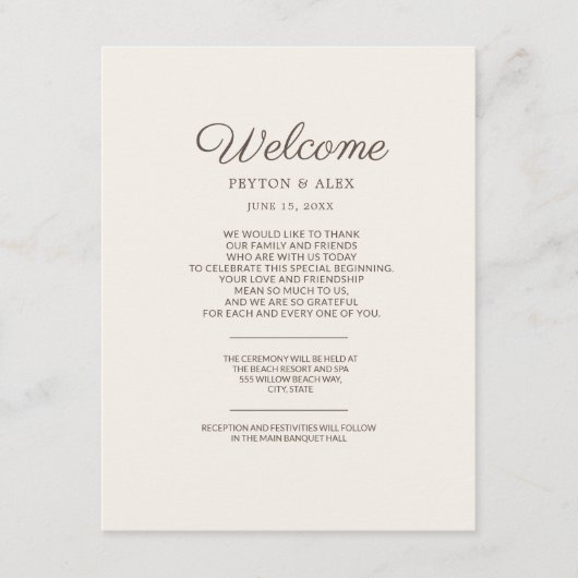 Welkom Tan Wedding Guest Informatiekaartje (Voorkant)