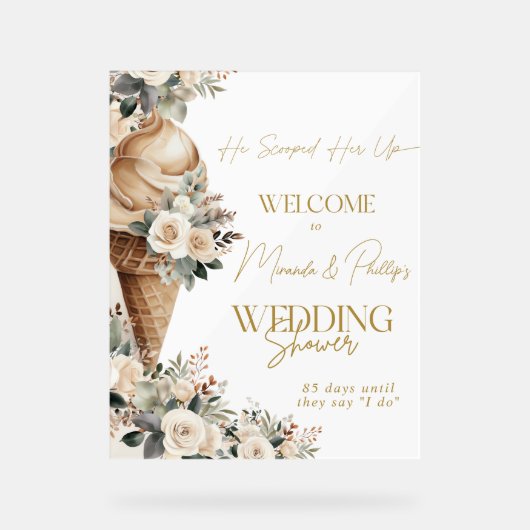 Welkom Teken Ice Cream Opgerept Bloemen Boho Acryl Bord (Voorkant)