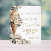 Welkom Teken Ice Cream Opgerept Bloemen Boho Acryl Bord (Neutraal)