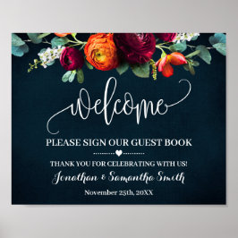 Welkom Teken ons gastboek Wijn Navy Bruiloft Poster