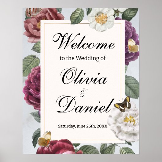 Welkom Teken Wedding Bloom Butterfly  Poster (Voorkant)