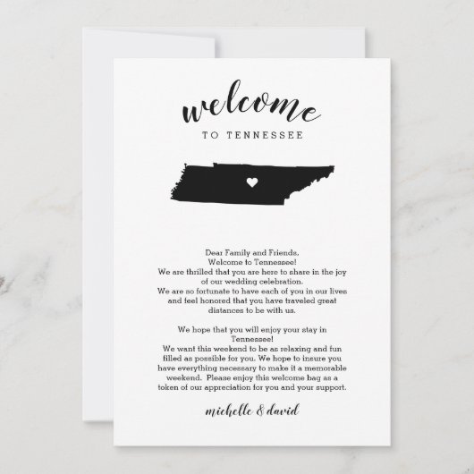 Welkom Tennessee Wedding Letter & Itinerary (Voorkant)