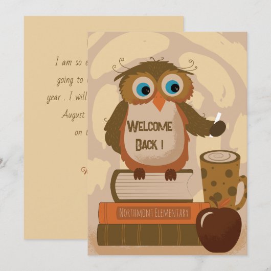 Welkom terug Brown Owl Teacher Invitation Kaart (Voorkant / Achterkant)