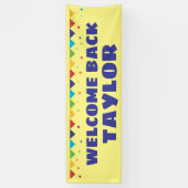 Welkom terug met naam en confetti streer spandoek (Verticaal)