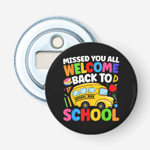 Welkom terug naar school Buschauffeur Eerste Dag Button Flesopener