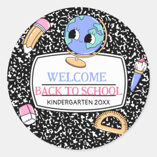 Welkom terug naar school compositie notitieboek ronde sticker (Voorkant)