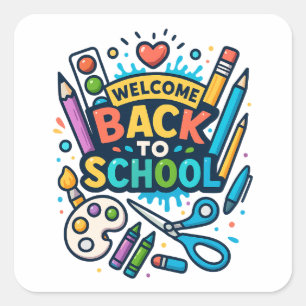 Welkom Terug naar School Fun Art Design Vierkante Sticker
