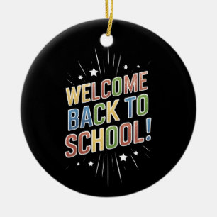 Welkom terug naar school leraar eerste dag van de keramisch ornament