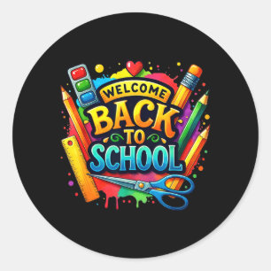 Welkom terug naar school waterverf eerste schoolda ronde sticker